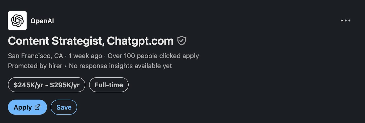 OpenAI job listing for a content strategist