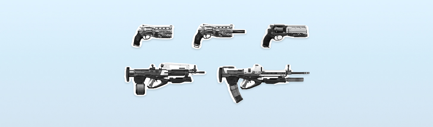 A selection of guns from the videogame Destiny