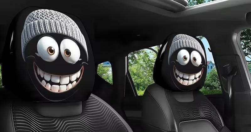 2pcs   character cute   smile theme printed car seat cushion headrest neck pillow protector with adorable design suitable for most car models car interior waist pillow 0
