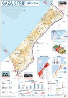 Gaza Strip, with borders and Israeli limited fishing zone.