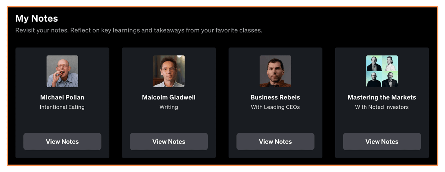 My Notes List (desktop view)