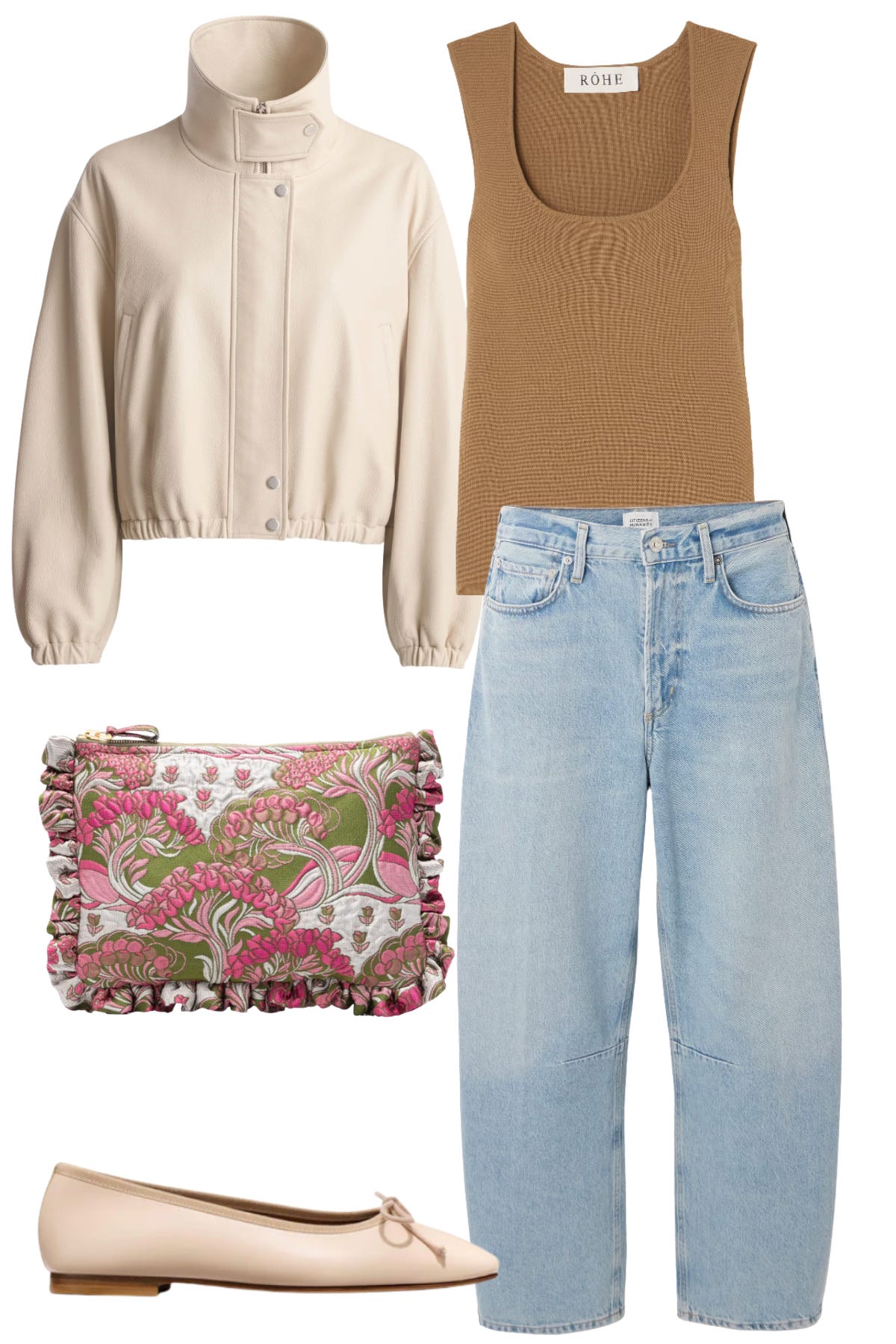 Neutral spring jacket layered over a relaxed everyday outfit for transitional weather