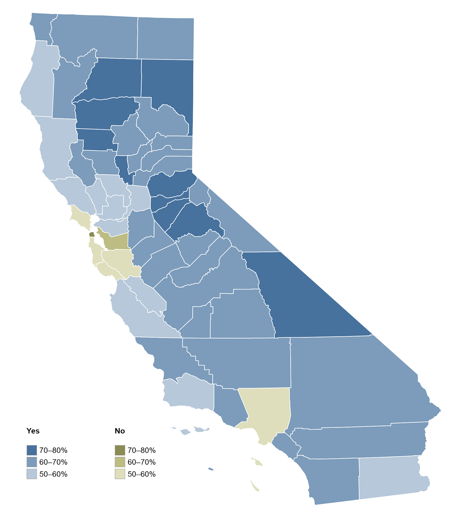 California Proposition 209 election results by county, November 5, 1996. (Image source: Wikimedia Commons)