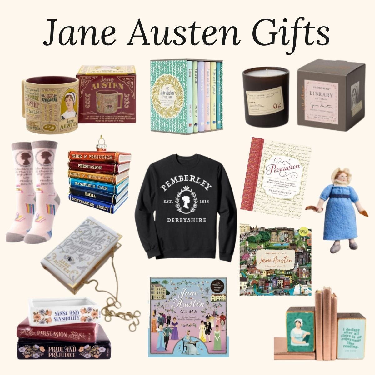 collage of jane austen gifts