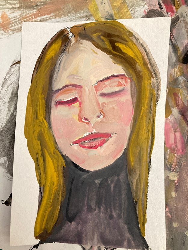 Gouache portrait paintings on paper