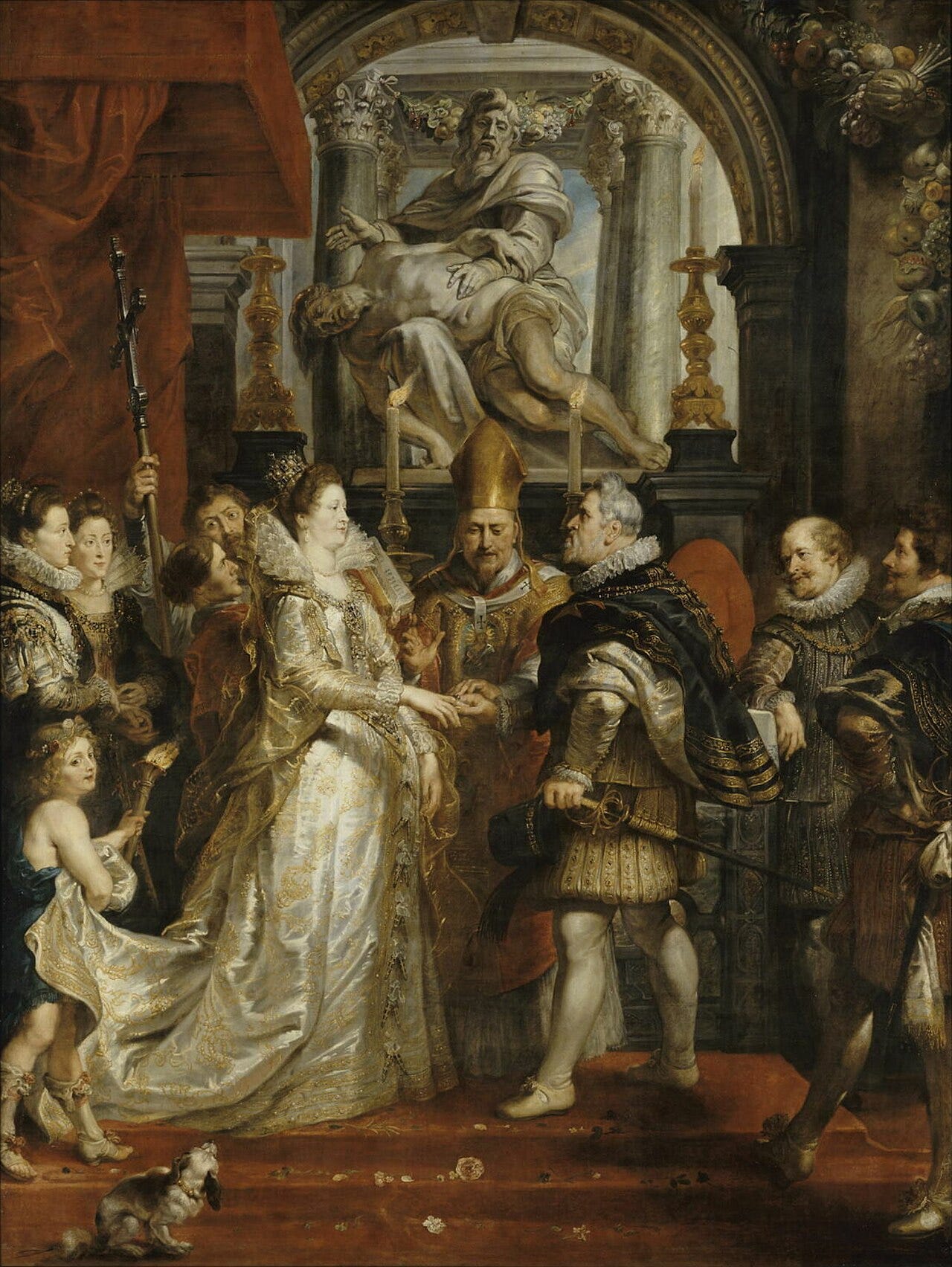 A royal wedding in a cathedral with a stand in for the king A royal wedding in a cathedral with a stand in for the king