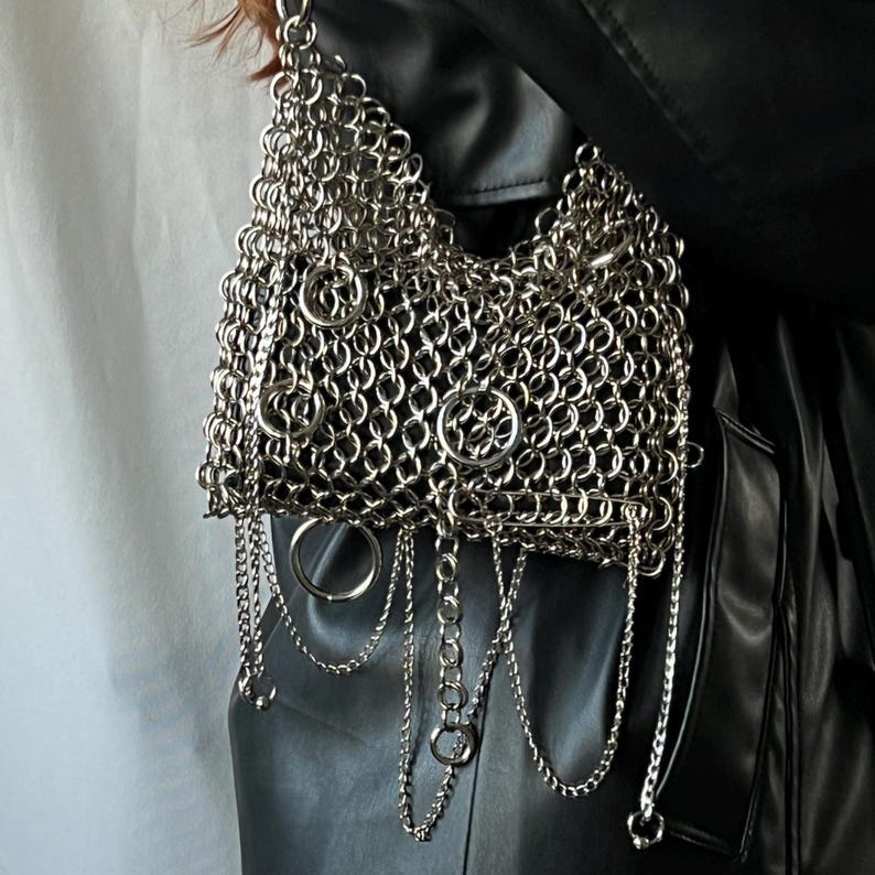 Silver Steel Chainmail Bag | Everyday Purse made of Steel Rings | Renaissance Theme Festival Item | Wedding Medieval Purse image 1