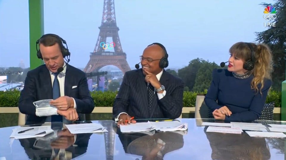 Mike Tirico laughs 'that's Peyton Manning being Peyton Manning' as NFL icon  reads Olympics notes off wrist live on NBC