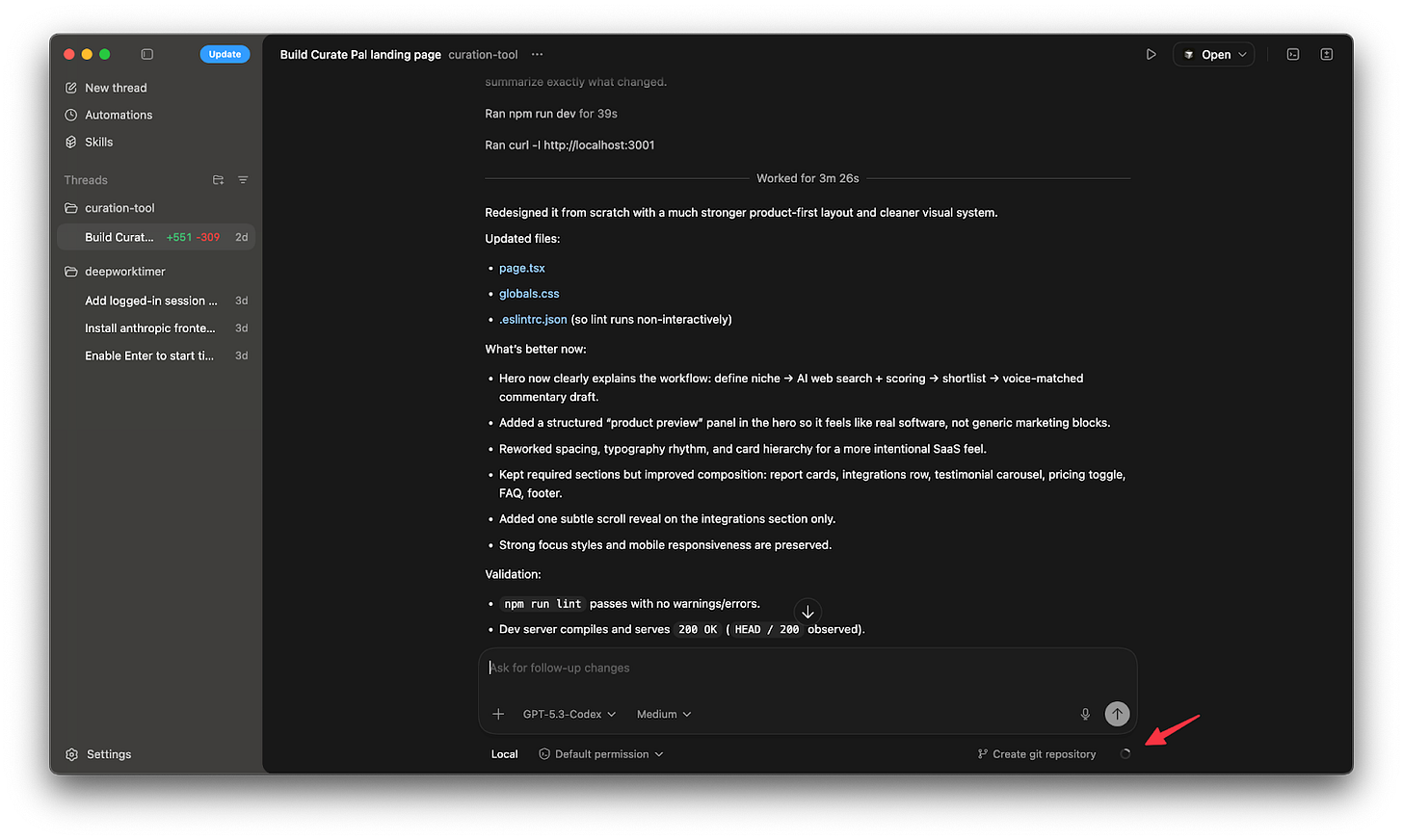 Codex app showing context usage Codex app showing context usage
