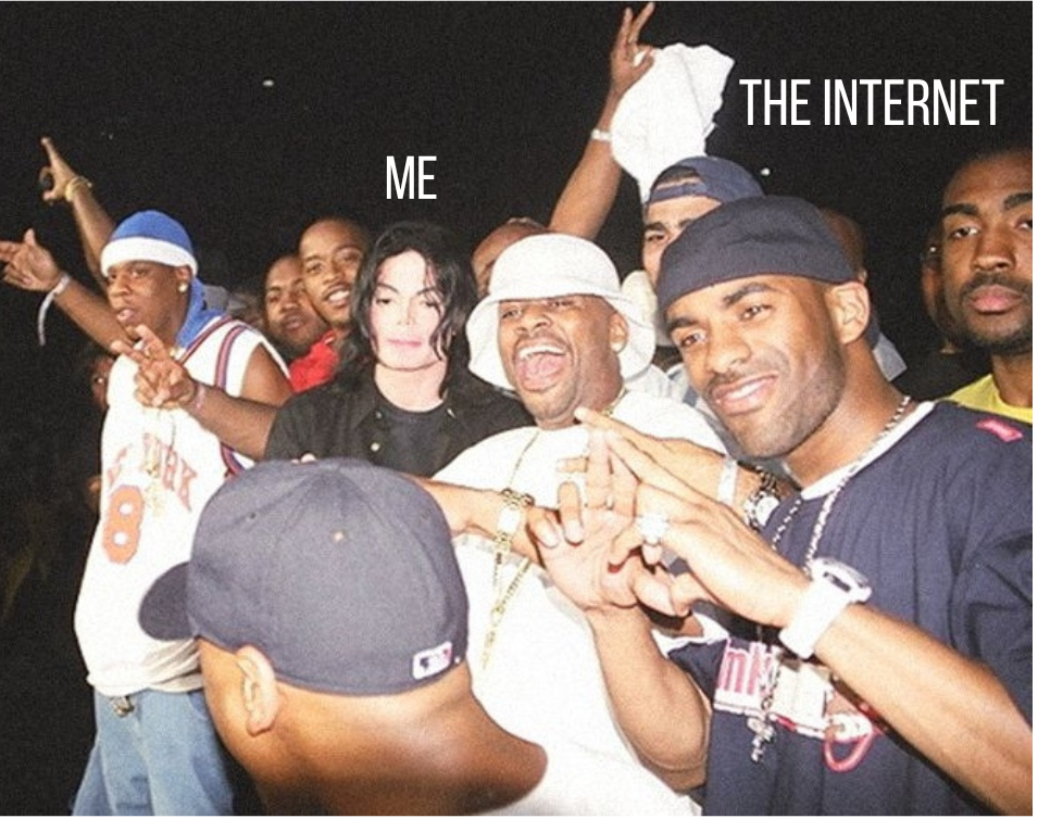 Jay Z, Michael Jackson, and Rocafella crew at Summer Jam with Mike looking bored