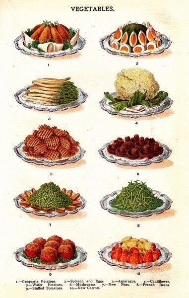 Illustrations of fancy dishes served in the regency period