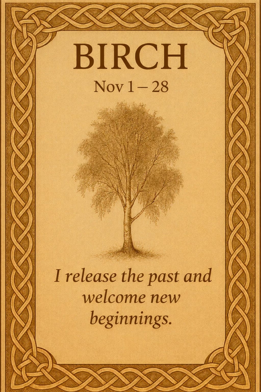 Birch Nov 1-28 I release the past and welcome new beginnings.