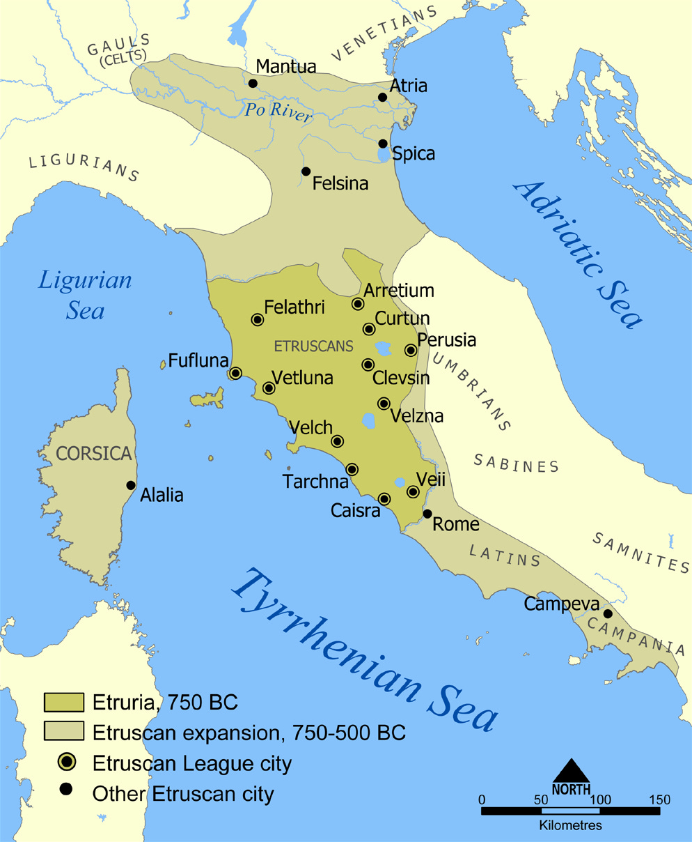 Extent of Etruscan civilization and the twelve Etruscan League cities Extent of Etruscan civilization and the twelve Etruscan League cities