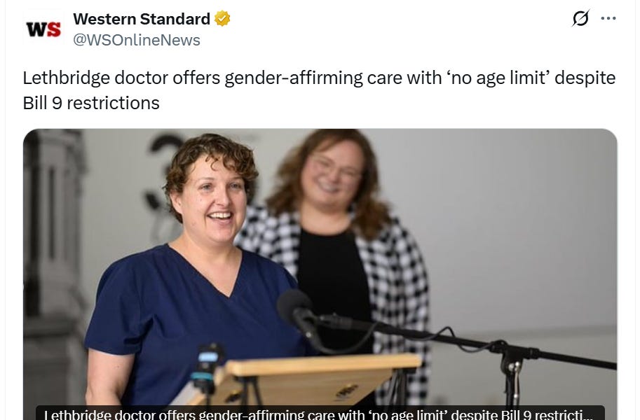 BREAKING NEWS: Alberta child mutilating doctors give middle finger to Alberta Premier Danielle Smith: "we continue to butcher kids with no age limit"