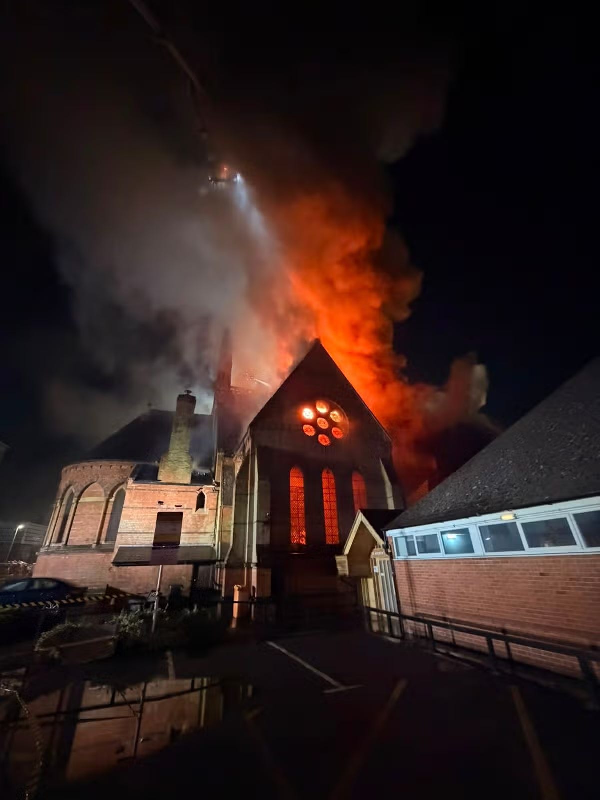 July 29, 2026 - Fire at St. Andrew's Church in Leicester City in UK.  Picture by the Leicester Fire and Rescue