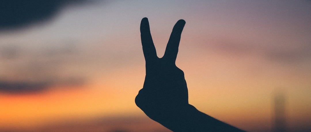 silhouette photography of right person's hand doing peace hand gesture silhouette photography of right person's hand doing peace hand gesture