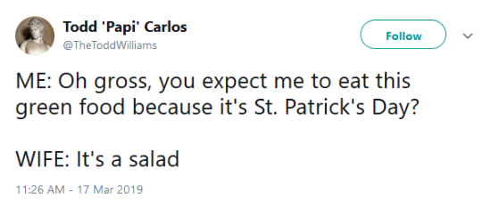 Screenshot of a funny tweet about green food Screenshot of a funny tweet about green food