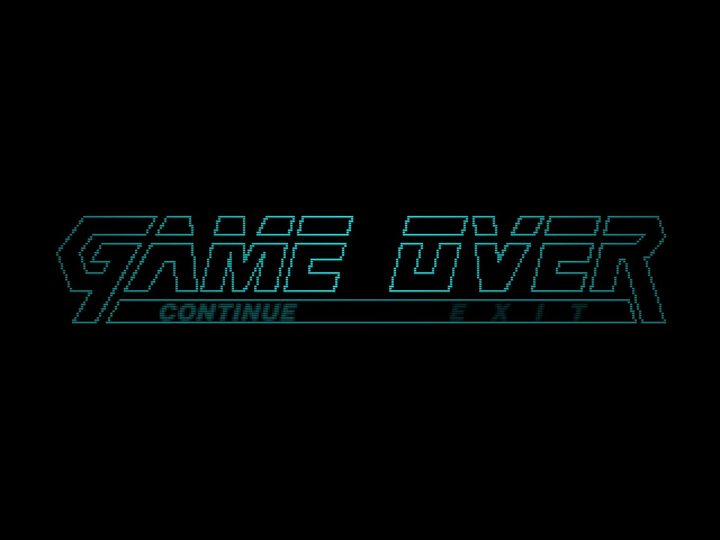 MGS1 game over screen, featuring the words "continue" and "quit" between the tails of the G and R
