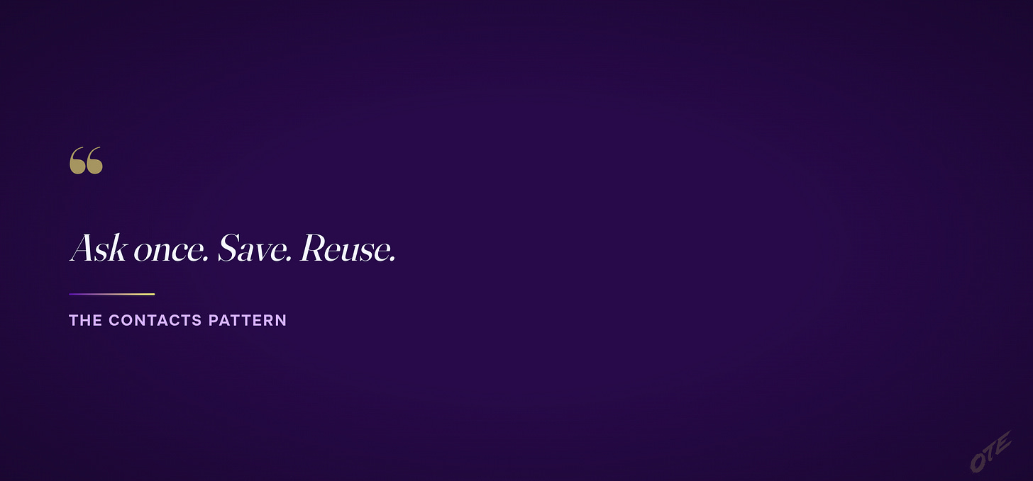 Ask once. Save. Reuse. — The contacts pattern