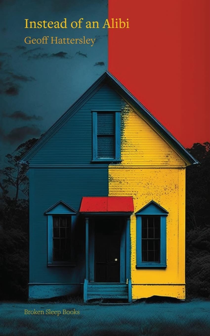 Book cover with a picture of a house painted in dark blue, and bright yellow, against a blue and red sky. Book cover with a picture of a house painted in dark blue, and bright yellow, against a blue and red sky.