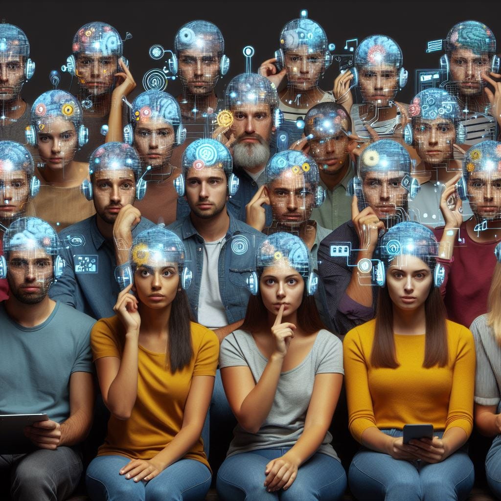 Many people with brain computer interfaces eavesdropping on each others thoughts, HD-Photography
