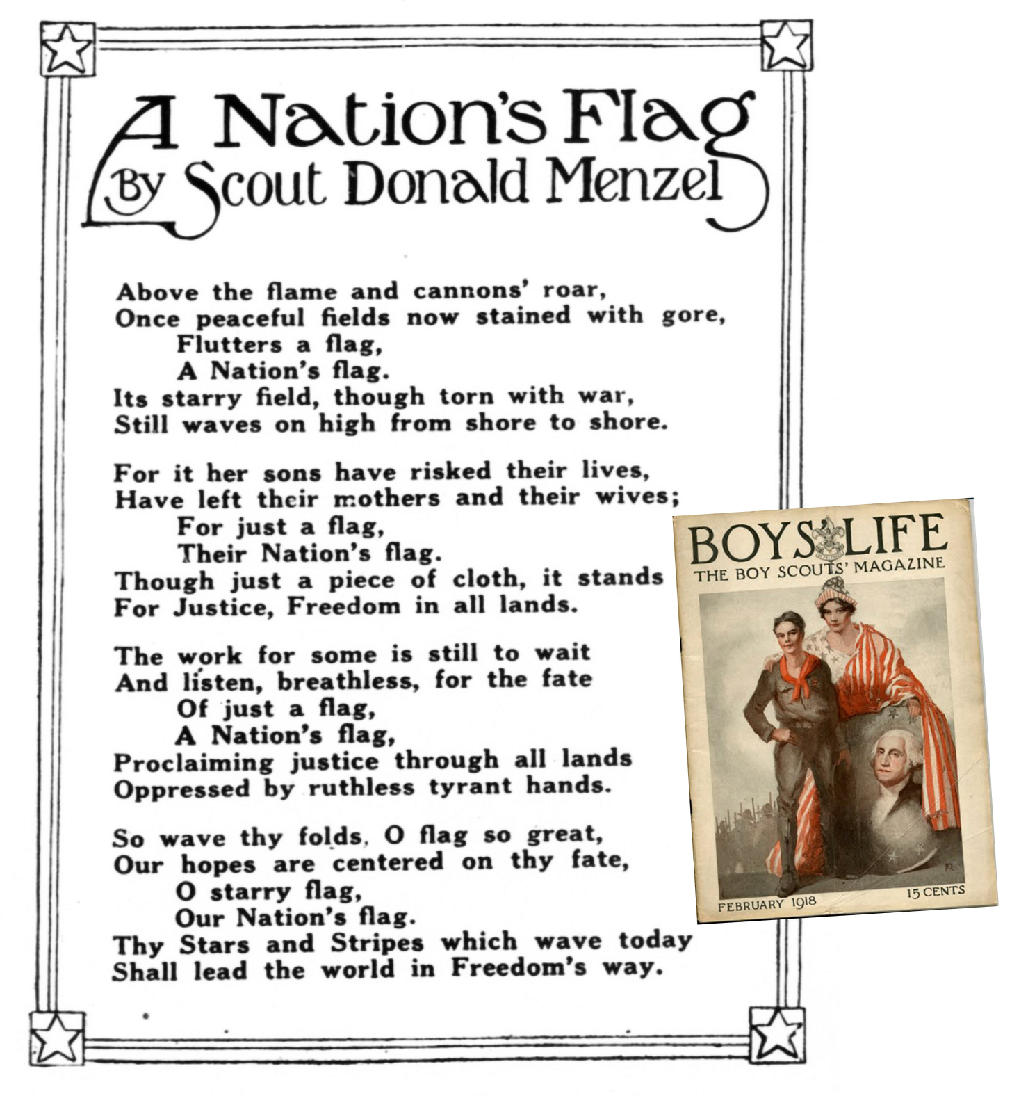 “A Nation’s Flag” Poem by Scout Donald Menzel in Boys Life 1918 “A Nation’s Flag” Poem by Scout Donald Menzel in Boys Life 1918