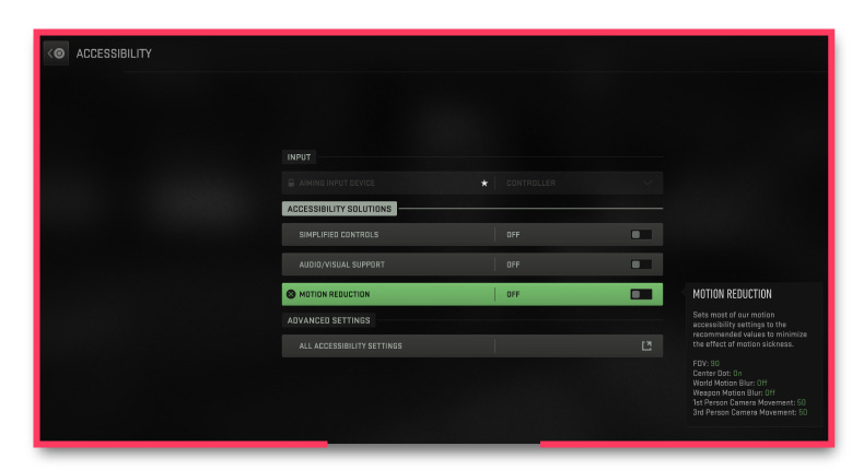 Call of Duty Modern Warfare accessibility menu Call of Duty Modern Warfare accessibility menu