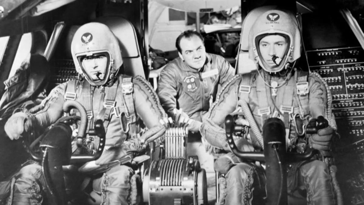A fighter-jet cockpit in the 1957 Hollywood film Bombers B-52.