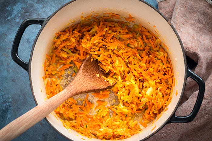 aromatics sauteeing for ginger turmeric chicken soup