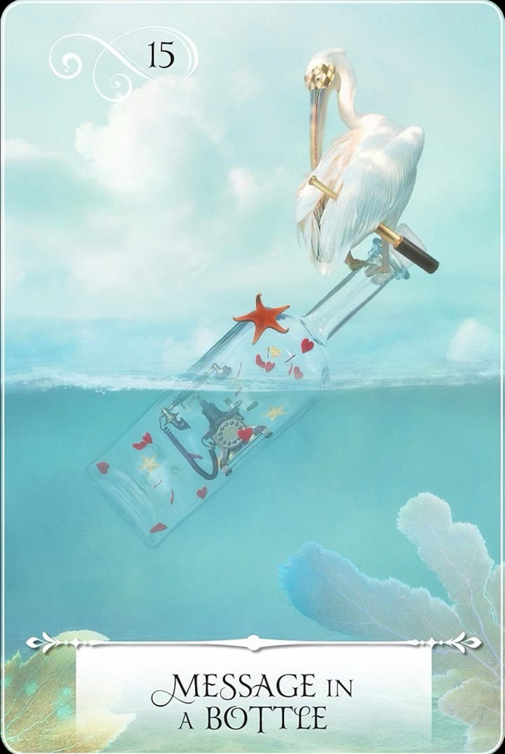 The Hierophant tarot card and the Message in a Bottle oracle card