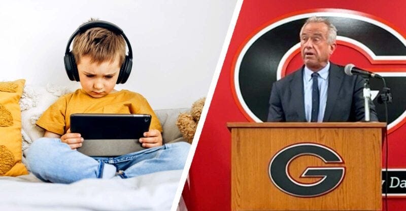 boy on tablet and rfk jr. speaking