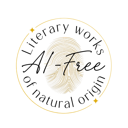 Image of the author's authenticity stamp that reads "AI-Free: Literary works of natural origin."