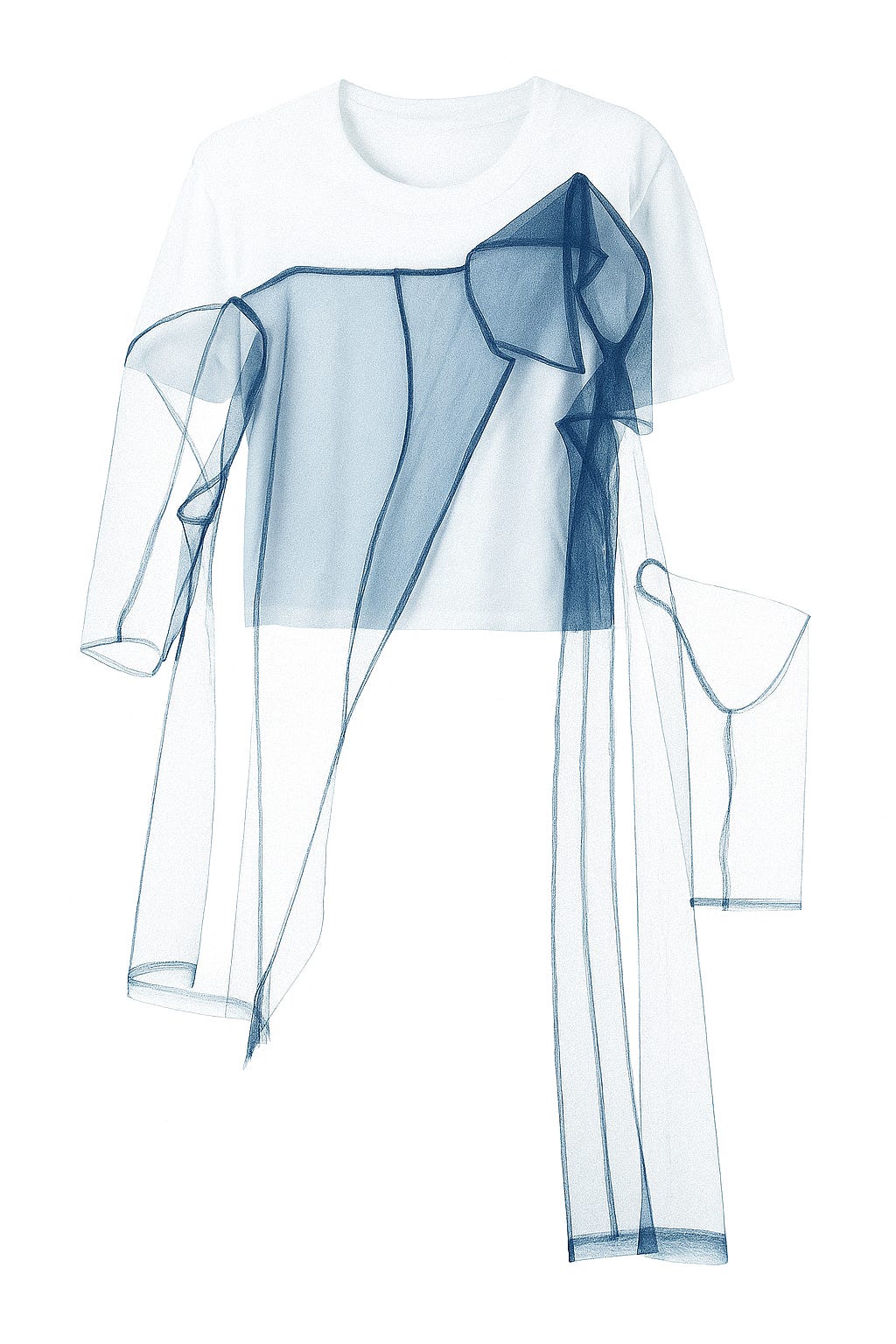 Conceptual x-ray style fashion images of translucent garments, symbolizing the essay’s theme of how personal style aligns with psychology and MBTI personality types. The visuals highlight transparency, layers, and resonance as metaphors for cognitive style choices.
