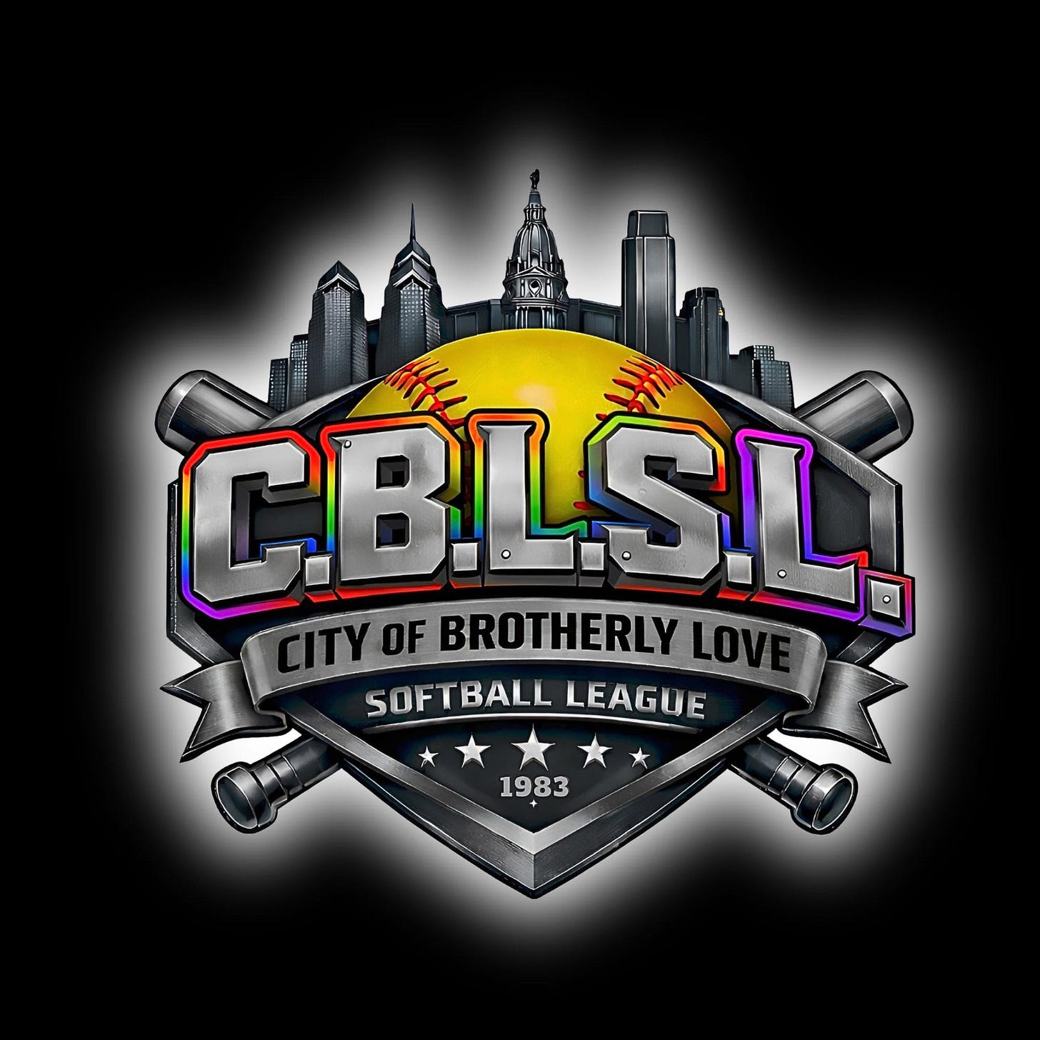 May be a graphic of text that says 'C.BLSL CITYOF OF BROTHERLY LOV SOFTBALL SOFTBALLLEAGUE LEAGUE 1983'