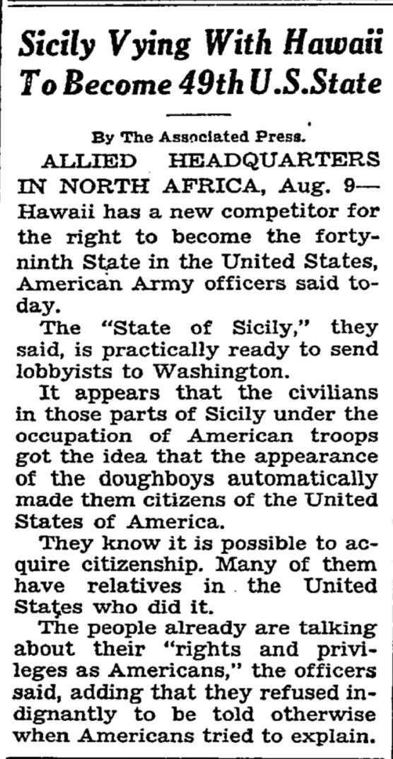 VDARE on Twitter: "@SamBuntz The Sicilians weren't really applying for  statehood, locals were telling invading GI's that being under American  occupation, Sicily was US territory and they should qualify for  citizenship—which actually