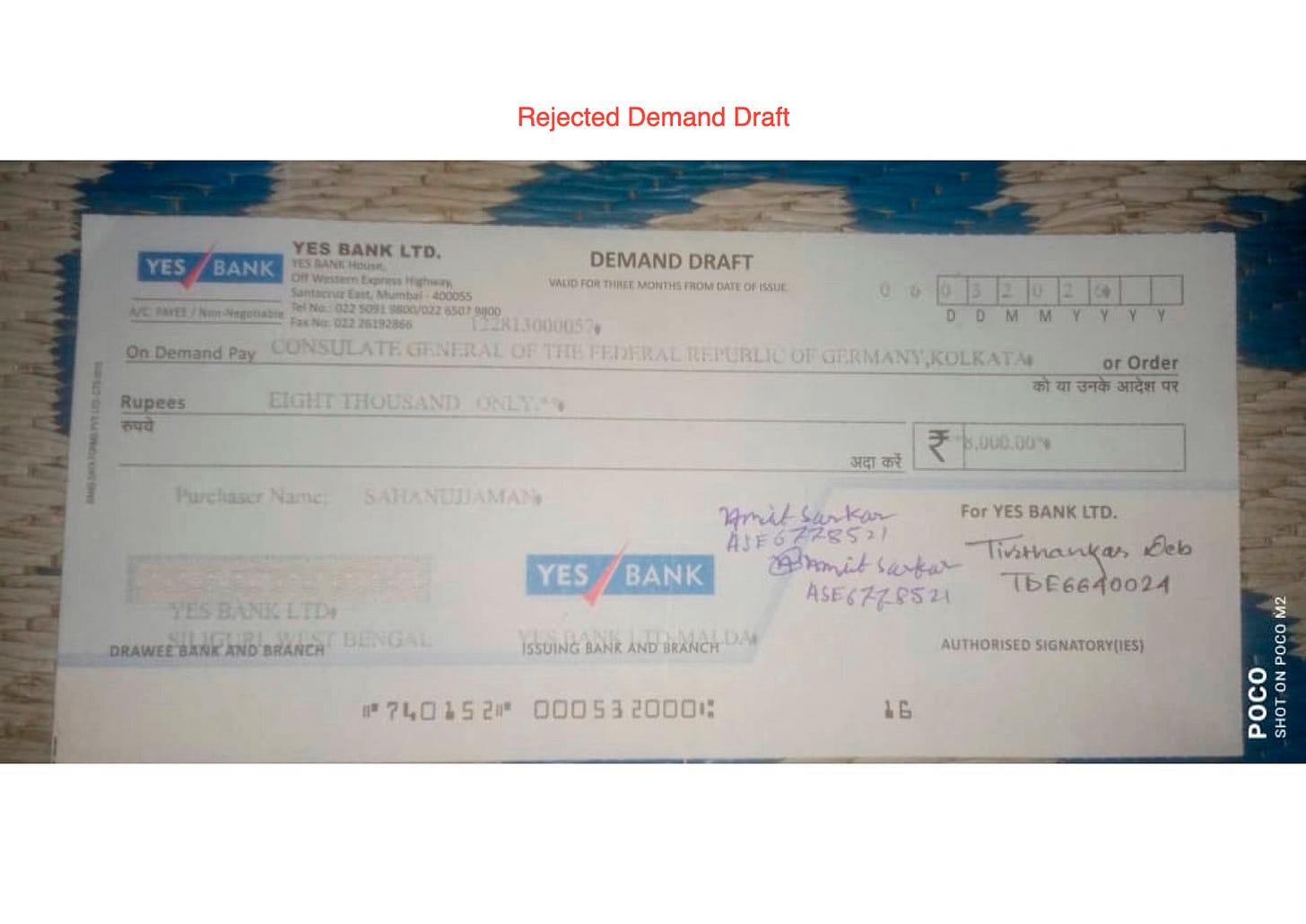 Rejected Demand Draft