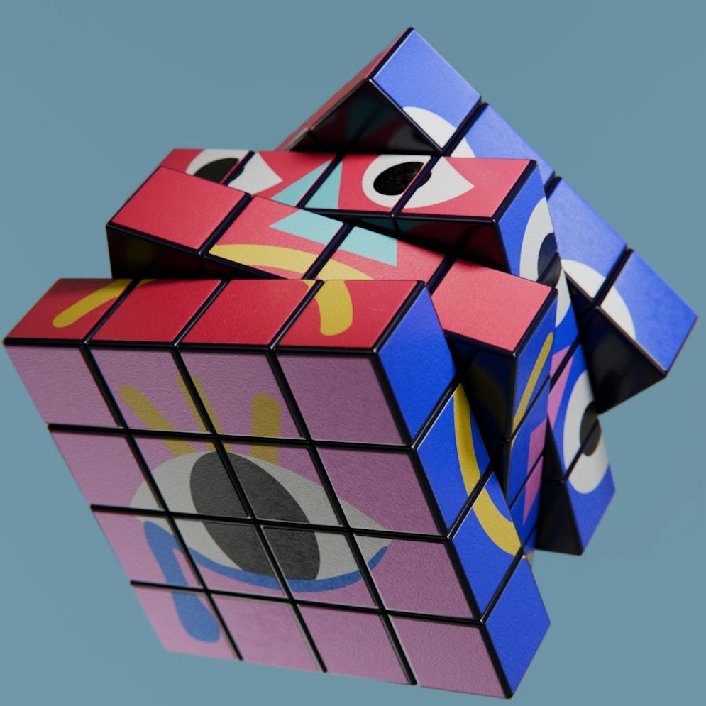 a rubik cube flying in the sky