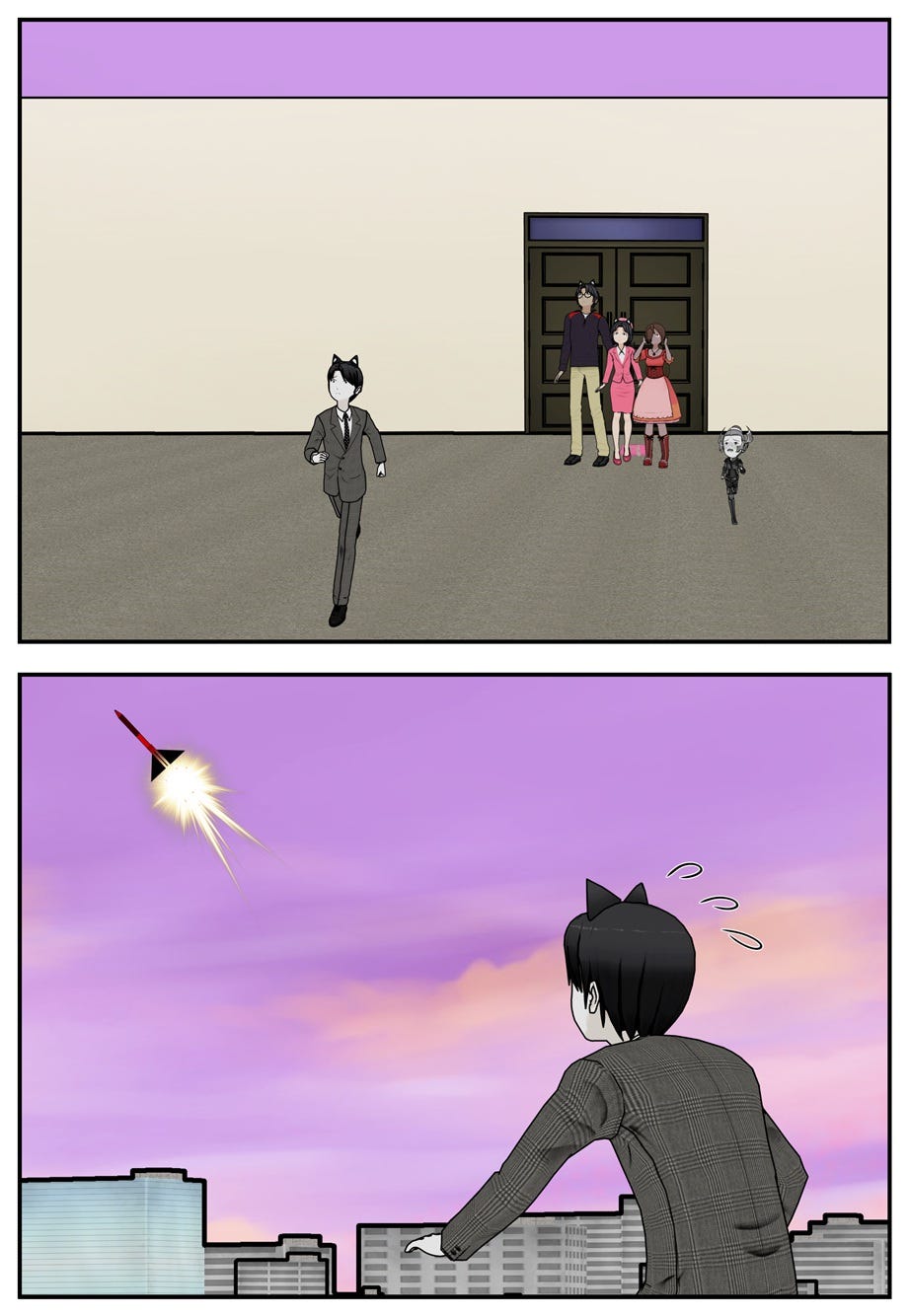 Ace dashes forward, then pauses.