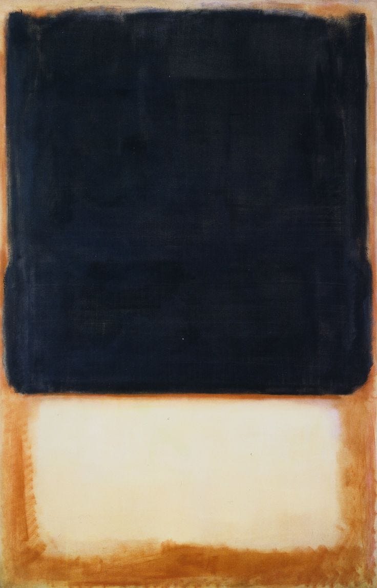 This may contain: an abstract painting with orange and black colors