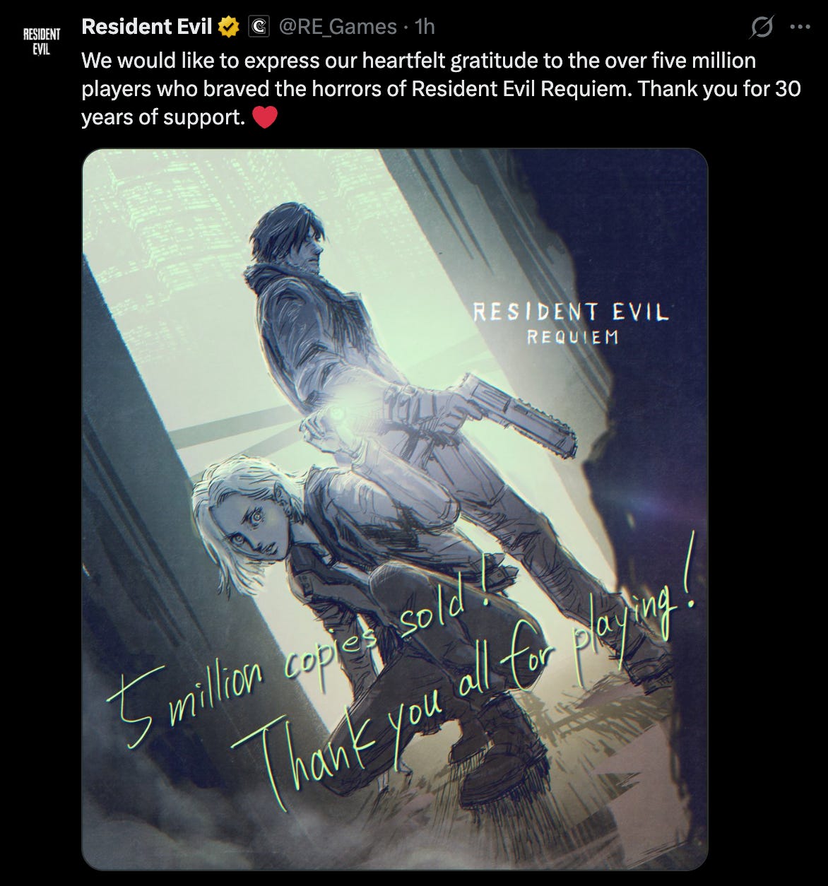 Resident Evil Requiem 5 million copies sales