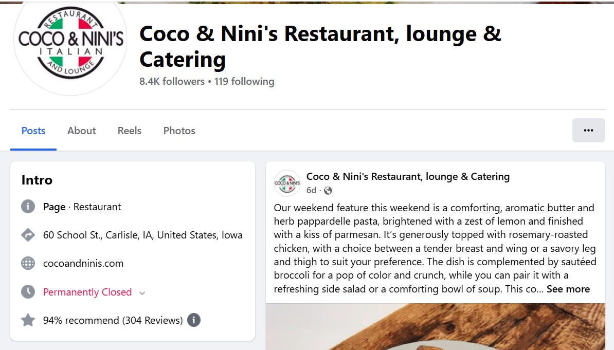 Screenshot of Coco and Nini's Facebook page