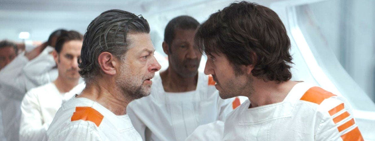 Kino and Andor talking at the head of a line of prisoners in the Andor episode One Way Out. Kino and Andor talking at the head of a line of prisoners in the Andor episode One Way Out.