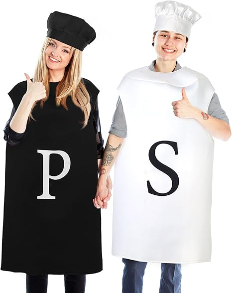 Ramede 4 Pcs Salt and Pepper Costume Set Letter Printed Tops and Mushroom  Caps for Halloween (Adult Style) : Clothing, Shoes & Jewelry - Amazon.com