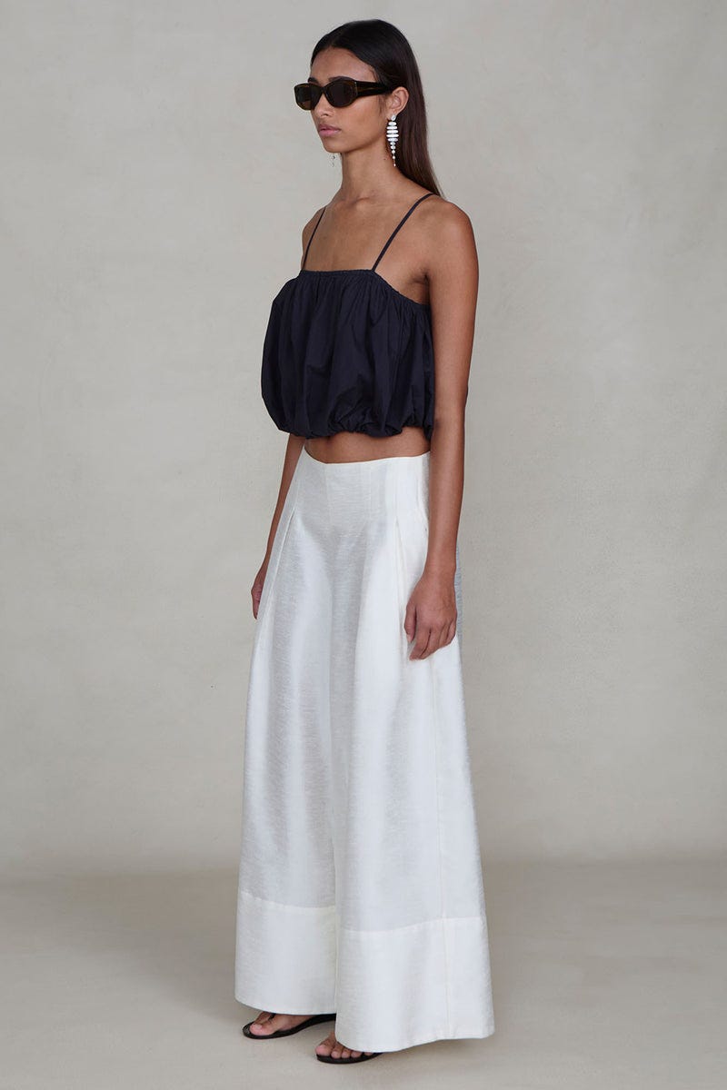 Dupioni Ultra Wide Leg Trouser White Dupioni Ultra Wide Leg Trouser White