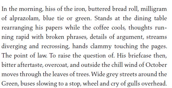 In the morning, hiss of the iron, buttered bread roll, milligra of alprazolam, blue tie or green. Stands at the dining table rearranging his papers while the coffee cools, thoughts run-hing rapid with broken phrases, details of argument, streams liverging and recrossing, hands clammy touching the pages. The point of law. To raise the question of. His briefcase then, bitter aftertaste, overcoat, and outside the chill wind of October moves through the leaves of trees. Wide grey streets around the Green, buses slowing to a stop, wheel and cry of gulls overhead.