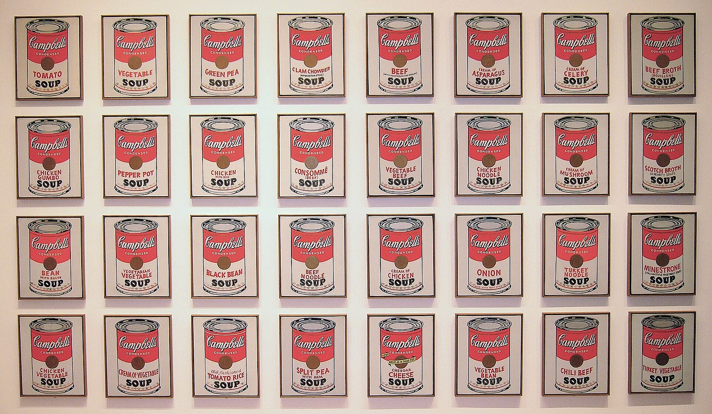 Andy Warhol, Campbell's Soup Cans, 1962. Museum of Modern Art, New York. Andy Warhol, Campbell's Soup Cans, 1962. Museum of Modern Art, New York.