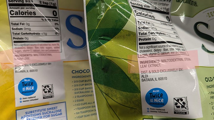 Aldi Baking Sweetners Suitable for Diabetics