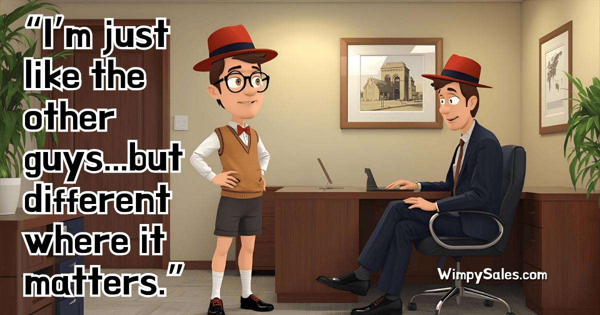 First, you need to be the same before you show how you are different to make the sale. First, you need to be the same before you show how you are different to make the sale.
