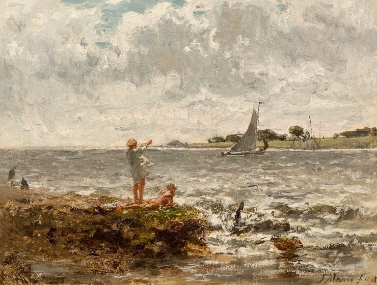 'Badende kinderen aan een rivier' - Olieverf op doek: Jacob Maris (lot 119)