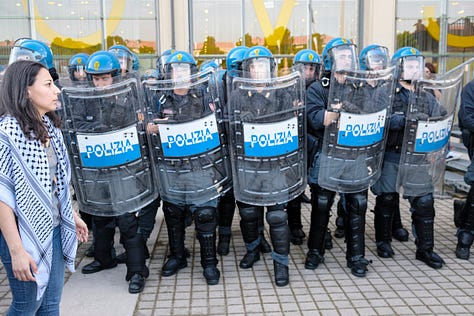 Demonstrating against the Gaza war at Italy's biggest book fair.